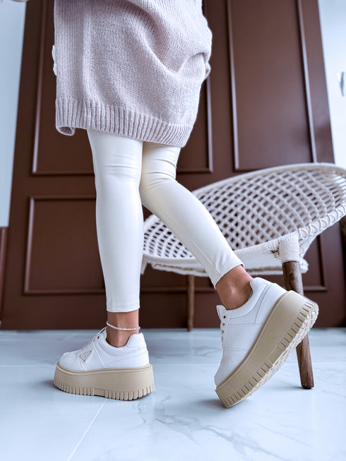 Ādas imitācijas botas "COLLABORATION" - bēšas
